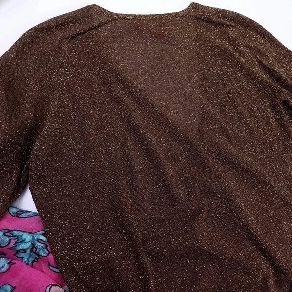 Tory Burch Brown Gold Shimmer Thin Sweater Sz S - Picture 13 of 13
